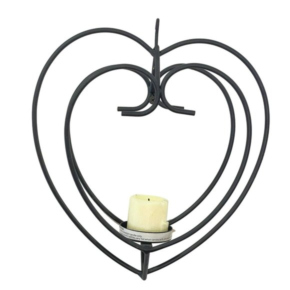 Black Rustic Wrought Iron Heart Shaped Candle‎ Holder For Tealight Candle - Picture 2 of 5